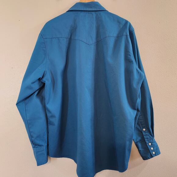 Wrangler Men's Pearl Snap Long Sleeve Button Up Western Shirt X-Large Blue - Picture 2 of 9